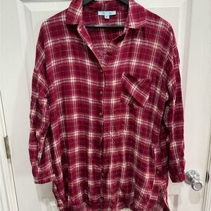 She and Sky Red Plaid Button Down Shirt